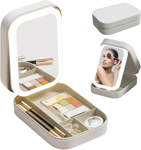 Travel Makeup Bag with LED Mirror - Portable Makeup Case with Light, Gift for Women