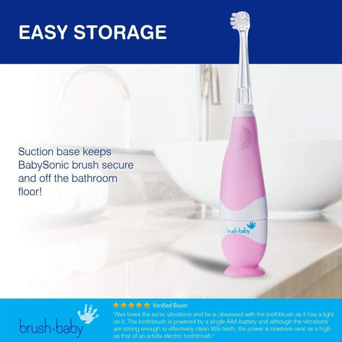 brush-baby BabySonic Infant and Toddler Electric Toothbrush - Ages 0-3 Years, Smart LED Timer and Gentle Vibration,