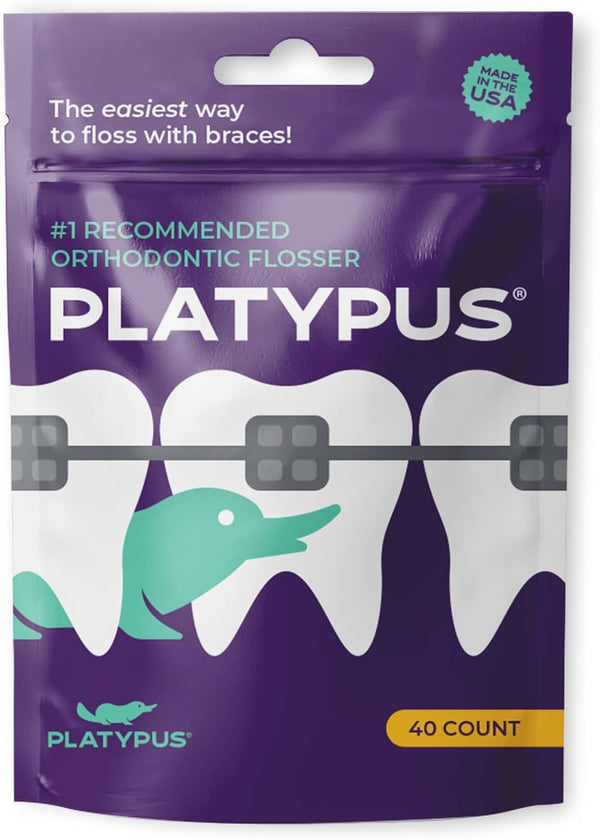 Platypus Orthodontic Flossers for Braces, Non-Damaging Ortho Picks for Adults & Kids, 40 Count Pack