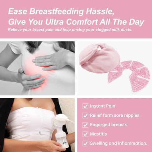 Hot/Cold Breast Gel Bead Ice Packs, Relief for Breastfeeding, Nursing Pain, 2 Pack (Pink)