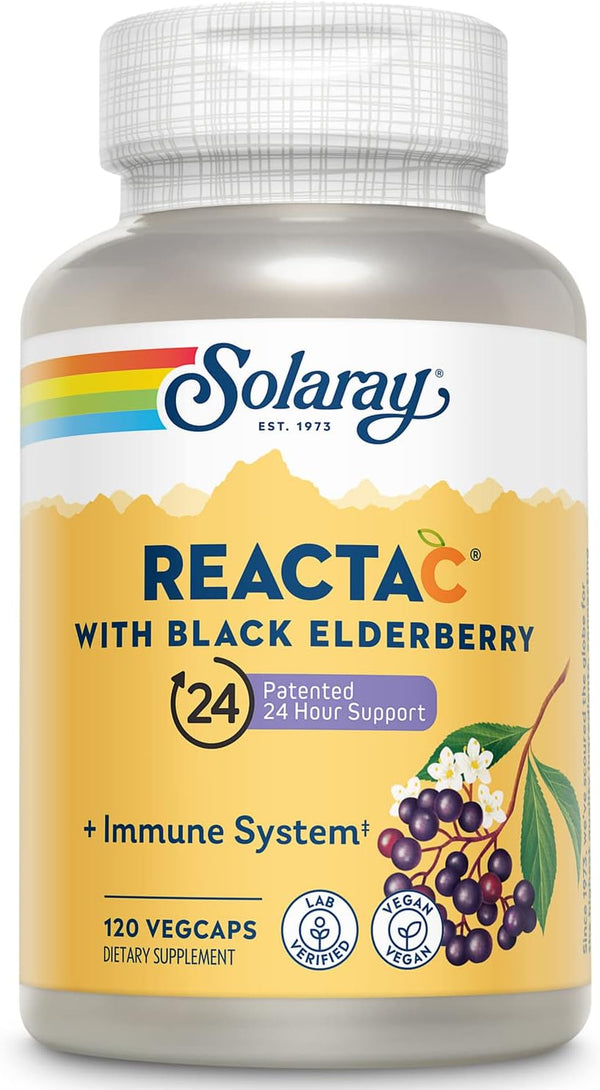 SOLARAY Reacta-C with 500mg Vitamin C, 200mg Sambucus Black Elderberry Extract, Immune Support, 120 Capsules