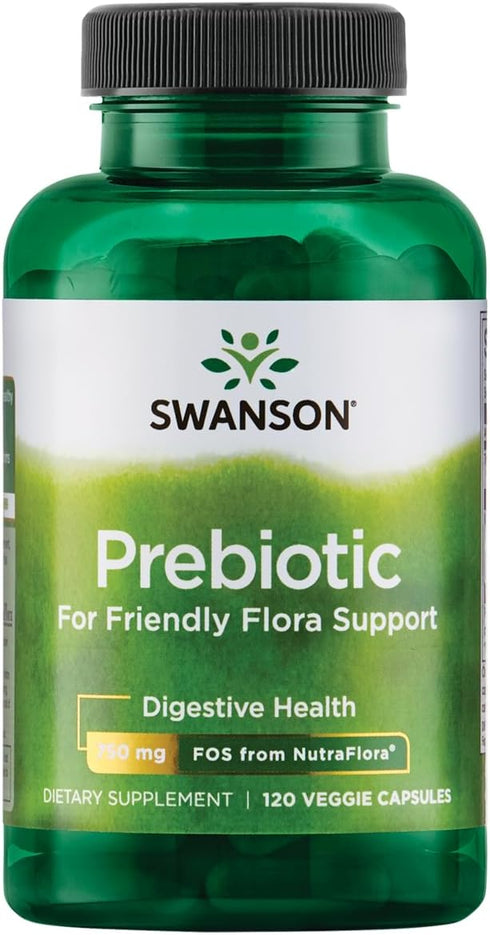 Swanson Prebiotic Capsules, Promotes Friendly Flora & Digestive Health, 120 Veggie Capsules, 750mg Each