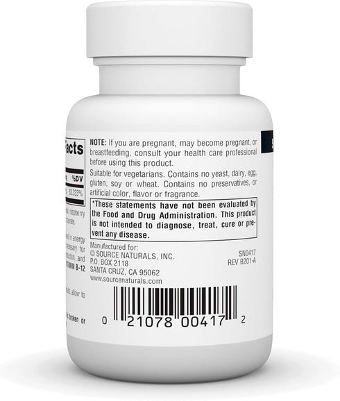 Source Naturals Vitamin B-12, 2000 mcg - 50 Lozenges for Energy Production Support
