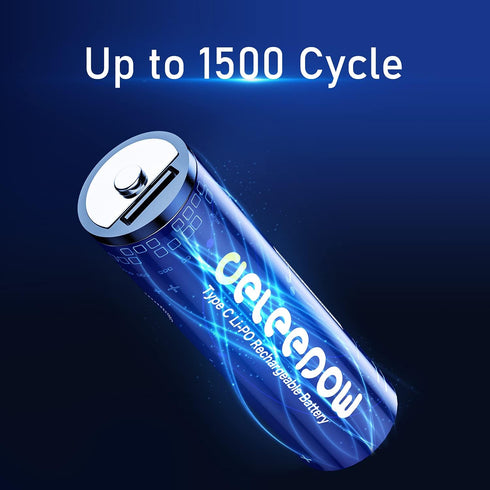 Deleepow 3400mWh Rechargeable AA Lithium Batteries 1500 Cycle with USB C Cable, 4-Pack
