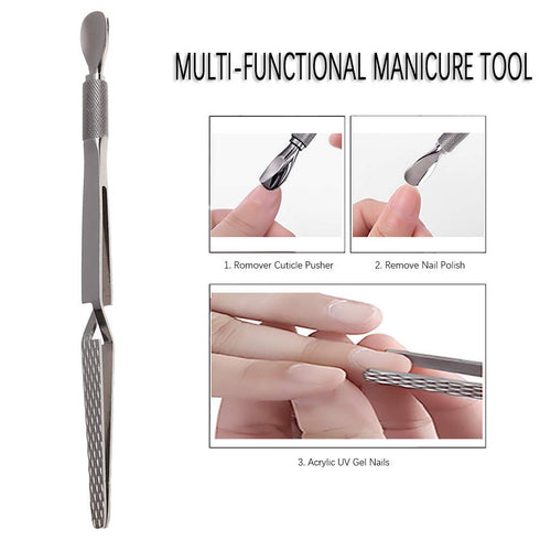 SILPECWEE 1Pc Metal Nail Cuticle Pusher, C Curve Nail Pinching Clips, Multi-Function Manicure Tools