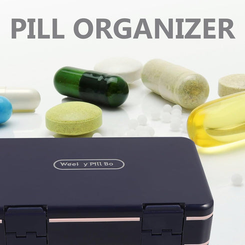 HAKIDZEL 7-Day Weekly Pill Organizer Box Large Capacity Double-Layer Sealed Medicine Container for Daily Morning Noon