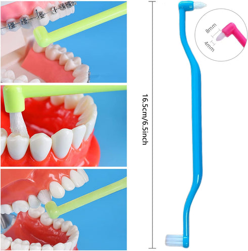 6 Pieces 2-in-1 Toothbrush with Interdental and Wisdom Teeth Brush Heads for Comprehensive Oral Care, Soft Single Interdental Brushes Between Teeth Wisdom Toothbrush for Braces