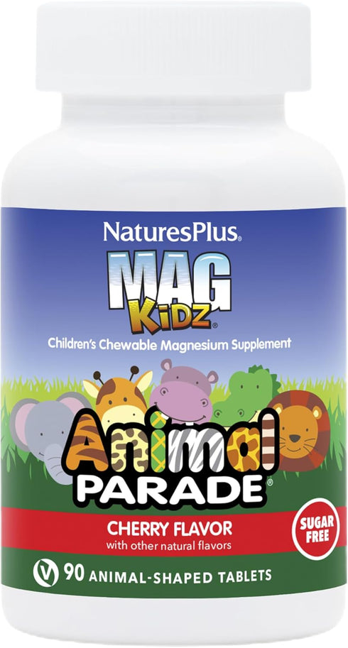NaturesPlus Animal Parade Source of Life Sugar-Free MagKidz Children's Magnesium Supplement, 90 Count, Natural Cherry