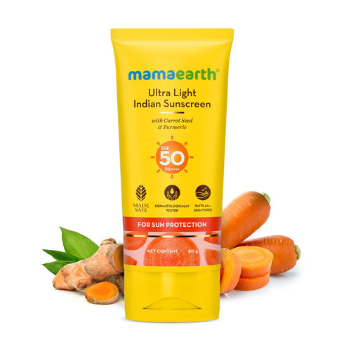 Mamaearth Ultra Light Sunscreen Lotion - Organic SPF 50 Broad Spectrum Sunblock with Turmeric & Carrot Seed