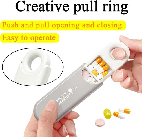 Wopanxye 3 Small Compartment Daily Pill Organizer, Portable Travel Size Pill Box with Pull Tab, Cute Carry-on Medicine