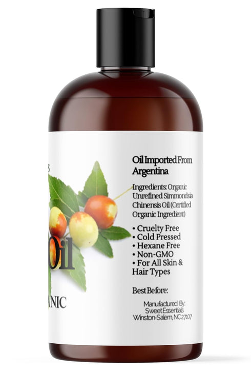 Sweet Essentials Premium Organic Unrefined Jojoba Oil, 4oz - 100% Pure, Cold Pressed for Hair, Skin & Nails