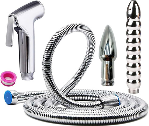 GNEGKLEAN Shower Enema Douche Kit, Stainless Steel Anal Cleaner with Handheld Spray,
