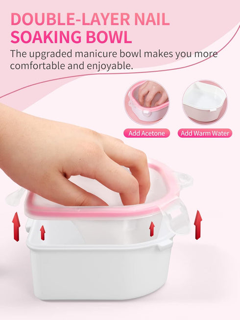 Nail Soaking Bowl with Triangle Cuticle Peeler, Stainless Steel Cuticle Pusher, 3pcs Set for Gel Polish Removal