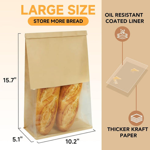 Sowinvent 50 Count, 50% 15.7 10.2 5.1 Packaging Extra Large Bread Bags for Homemade, Thicker Sourdough Paper With Ties
