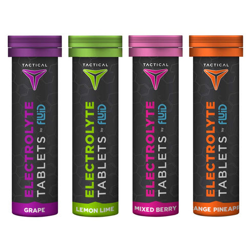 Fluid Tactical Effervescent Hydration Tablets, Electrolyte Replacement & Dehydration Prevention, 4 Pack, 40 Servings