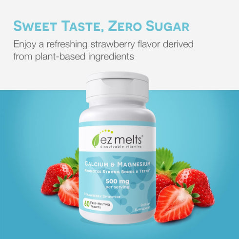EZ Melts Dissolvable Calcium & Magnesium Supplement with Vitamin D3 - Sugar-Free, 1-Month Supply