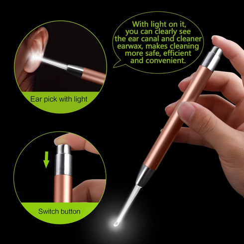 4 Pack Ear Pick with Light - Ear Cleaner Tool Kit for Kids and Adults with Storage Box