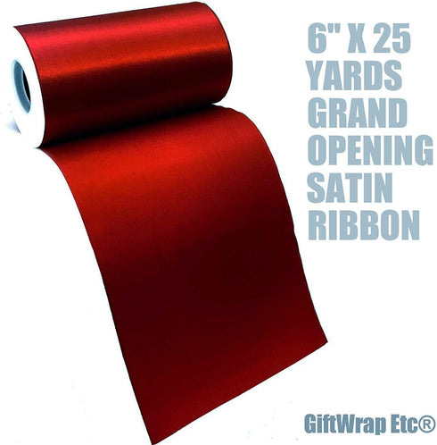 Grand Opening Ceremony Red Ribbon, 6" x 25 Yards, Double Wide Satin for 4th of July, Patriotic Decor