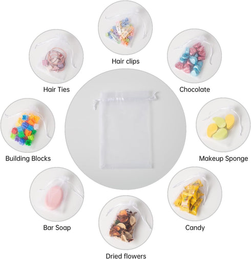 50PCS Organza Bags, 4x6 inches Small Drawstring Mesh Bags for Jewelry Gift Packaging, Party, and Festival (White)