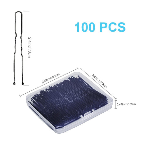 U Shaped Hair Pins, Sevensun 100PCS Ladies Hair Bun HairPin with Storage Box, 2.4 Inches, Black