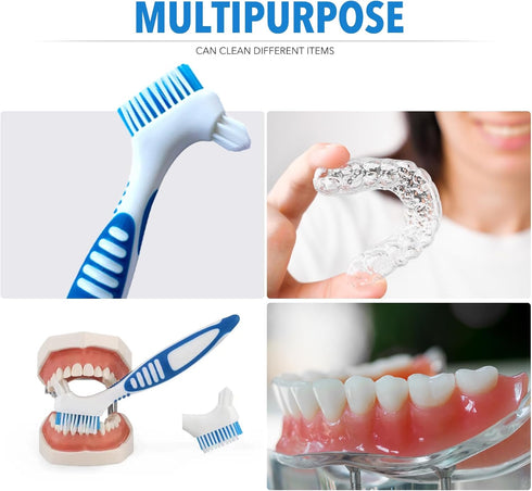 4PCS Denture Brush, Cleaner for Dental Devices, Mouth Guard, False Teeth, No-Slip Handle
