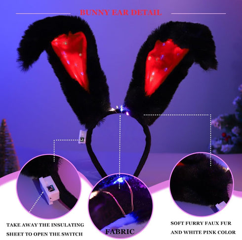 Light Up Bunny Ears Headband, LED Rabbit Ears Hair Bands Cosplay Costume Accessories for Women