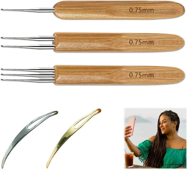 5 Pcs Dreadlocks Tool Set Includes 3 Pcs Crochet Hooks, 2 Pcs Interlocking Needles for Braid Craft