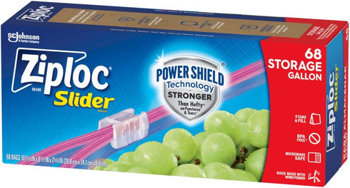 Ziploc Gallon Food Storage Slider Bags, 68 Count, Power Shield Technology for Durability