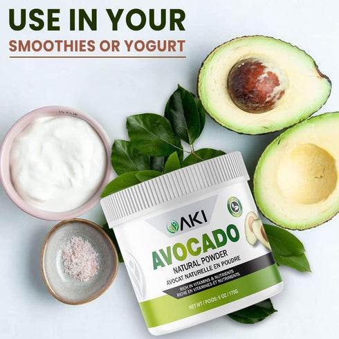 AKI Avocado Superfood Powder (6oz/170g), Rich in Nutrients, Ideal for Smoothies, Yogurt, or Milkshake Popsicles