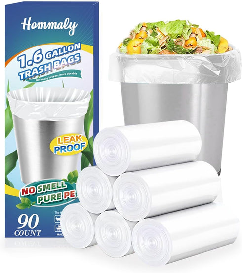 1.6 Gallon Small Clear Trash Bags, 90 pcs, Strong Garbage Bags for Bathroom, Office, Waste Basket Liners