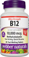 Webber Naturals Vitamin B12, 10,000 mcg Ultra Strength, 40 Count, Fast-Melting Tablets, Gluten Free, Non-GMO, Vegan
