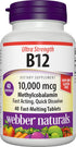 Webber Naturals Vitamin B12, 10,000 mcg Ultra Strength, 40 Count, Fast-Melting Tablets, Gluten Free, Non-GMO, Vegan