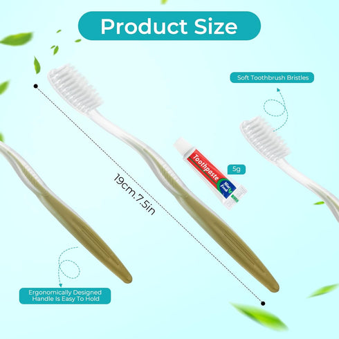 Packaged, (100-PACK) Disposable Toothbrushes with Toothpaste, Gold and Silver Toothbrush Disposable Bulk, Individually