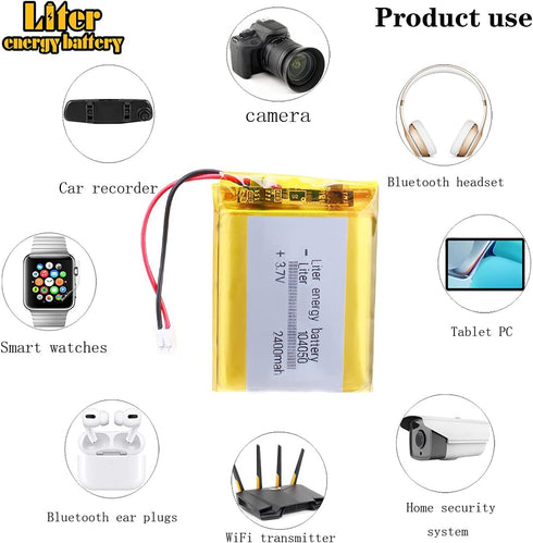 Liter 3.7V 2400mAh 104050 Lipo Battery, Rechargeable Lithium Polymer with JST 2.0mm Connector