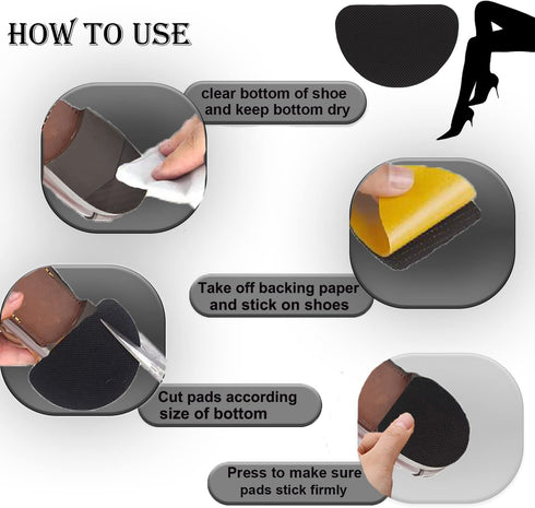 Non-Slip Shoe Pads, Adhesive Sole Protectors for High Heels, Anti-Slip Shoe Grips (Black, 4 Pairs)