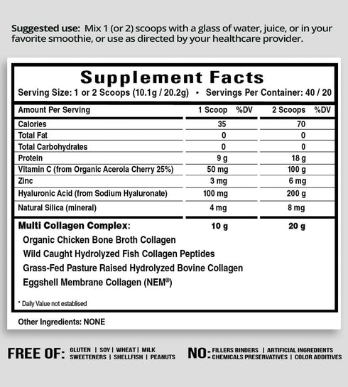 Collagen Peptides Powder with Vitamin C & Hyaluronic Acid - Organic Cleanest Sources & Super High Absorption - Hydrolyzed Multi Type I, II, III, V, X - Skin Hair Joint Supplement Made in USA