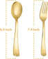N9R 100 Pieces Gold Plastic Silverware -Gold spoons and Forks set, 50 Gold Plastic Forks and 50 Gold Plastic Spoons, Heavy Duty Plastic Cutlery set for Parties, Catering, Dinners, Weddings by N9R