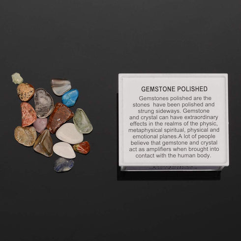 CXD-GEM Natural Gemstone Box Collection Set of 4 - Irregular Mineral Rock & Tumbled Stone Display Box