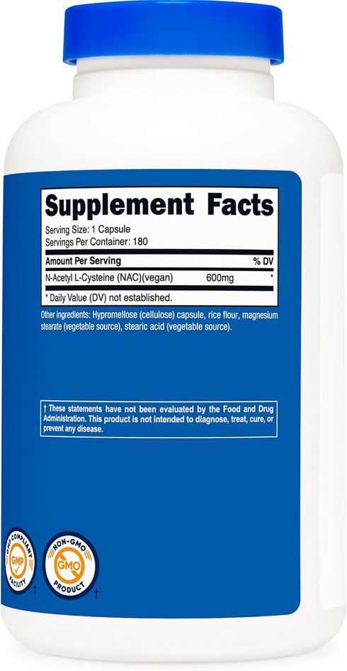 Nutricost N-Acetyl L-Cysteine (NAC) 600mg, 180 Capsules - Gluten Free, Non-GMO
