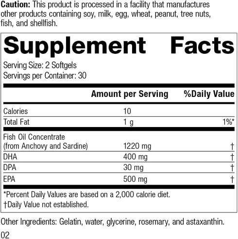 Standard Process Olprima EPA/DHA, Whole Food Brain Health and Heart Health Support, Omega 3 with Astaxanthin - 60