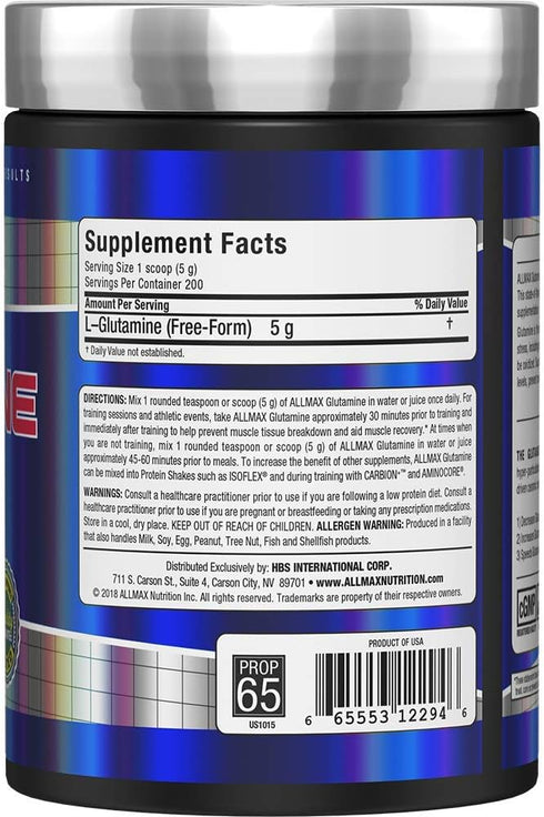 ALLMAX Nutrition L-Glutamine Powder, 1000 Grams, Muscle Recovery Formula