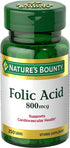 Nature's Bounty Folic Acid 800 mcg Vitamin Supplement, Maximum Strength - 250 Tablets, Pack of 2