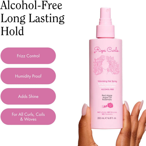 Rizos Curls Alcohol-Free Volumizing Hair Spray, Touchable Hold Without Crunch, Infused with Rosemary & Argan Oil