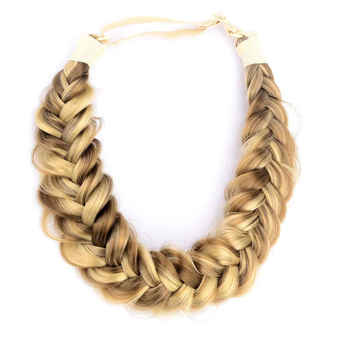 Messy Wide 2 Strands Synthetic Hair Braided Headband - Classic Chunky Elastic Stretch Braid (Highlighted)