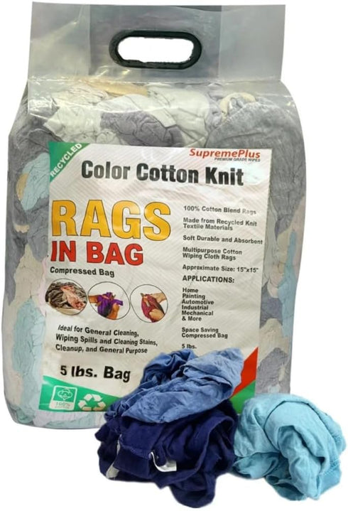 Recycled Color Knit Cleaning Rags, Bulk T-Shirt Cotton Cloth Rag in a Bag for House, Mechanic, Auto, Paint, Utility