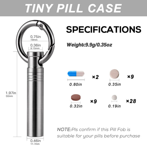 TISUR Small Keychain Pill Holder: Titanium Metal Travel Pill Case, Portable Organizer Container for Purse, Waterproof
