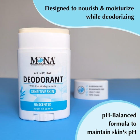 MONA BRANDS All Natural Deodorant For Women & Men | For Sensitive Skin | No Aluminum or Baking Soda | (2-Pack UNSCENTED