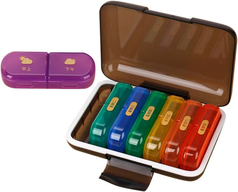 Wakauto Weekly Pill Organizer Box with Seven Color-Coded Compartments, Portable Medicine Storage