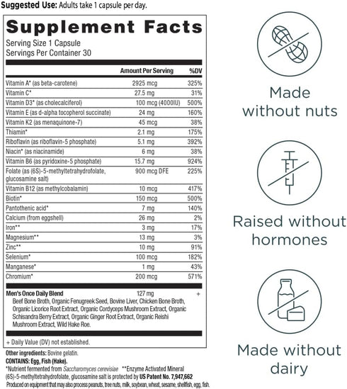 K2, Immune 30 Ancient Nutrition Multivitamin for Men, Multi Men's Once Daily Vitamin Supplement, Methylated Vitamin A