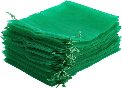 PH PandaHall 100pcs Organza Bags, 5x7 inch Jewelry Pouches, Gift Bags, Sheer Bag with Drawstring, Green Mesh Bag